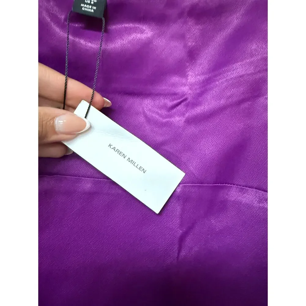 Karen Millen Satin Pleated Woven Midaxi Skirt Purple Size 8 - Picture 8 of 16